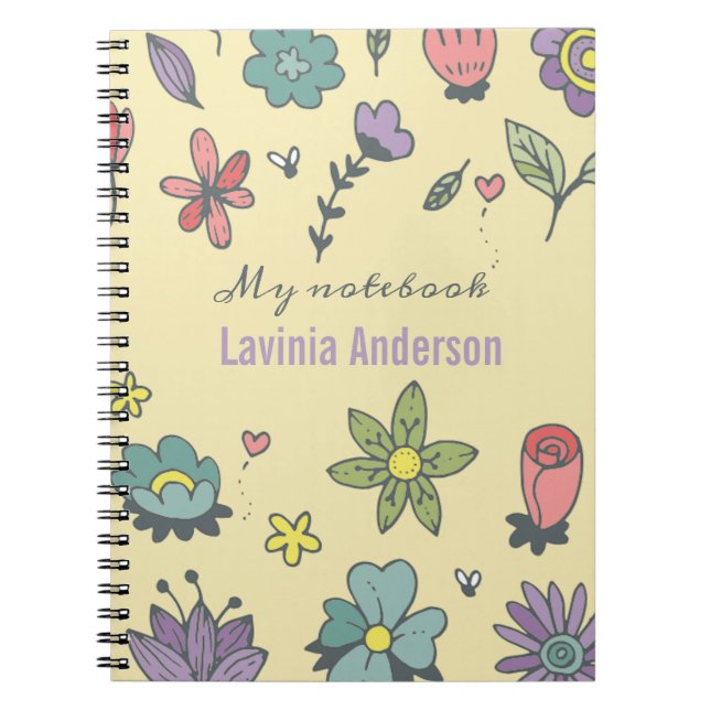 Hand drawn flowers background with Name  Notebook (Front)