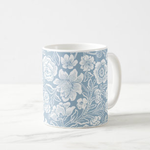 Hand-drawn Flowers,Blue Grey White Botanical Art Coffee Mug