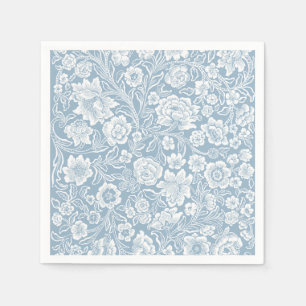 Hand-drawn Flowers,Blue Grey White Botanical Art Napkin