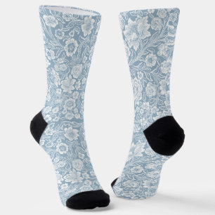 Hand-drawn Flowers,Blue Grey White Botanical Art Socks