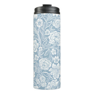 Hand-drawn Flowers,Blue Grey White Botanical Art Thermal Tumbler
