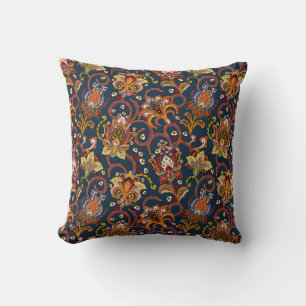 Hand Drawn Flowers: Colourful Navy Pattern Cushion