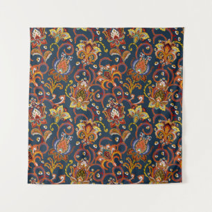 Hand Drawn Flowers: Colourful Navy Pattern Tapestry