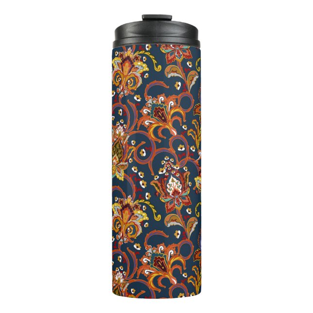 Hand Drawn Flowers: Colourful Navy Pattern Thermal Tumbler (Front)