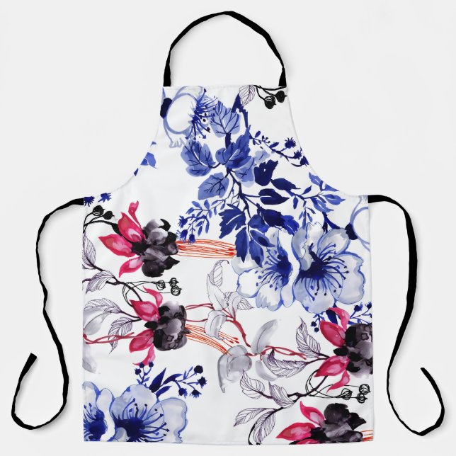 Hand Drawn Flowers: Colourful Watercolor Apron (Front)