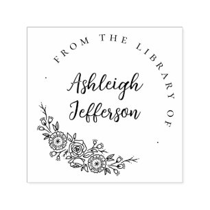 Hand-drawn Flowers Custom Library Of Custom Name Self-inking Stamp