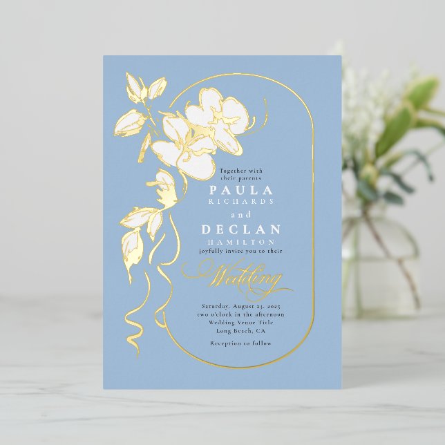 Hand-drawn Flowers Elegant Dusty Blue Wedding (Standing Front)