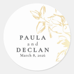 Hand-drawn Flowers Elegant Gold Wedding Classic Round Sticker