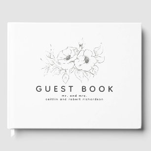 Hand-drawn Flowers Elegant Modern Guest Book