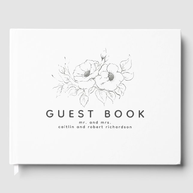 Hand-drawn Flowers Elegant Modern Guest Book (Front)