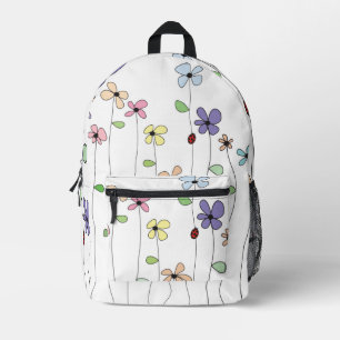 Hand Drawn Flowers & Ladybug  Printed Backpack