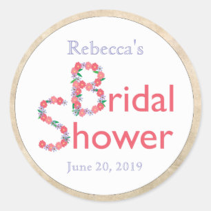 Hand Drawn Flowers on White Bridal Shower Classic Round Sticker