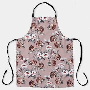 Hand-drawn flowers, pink watercolor pattern. apron