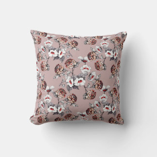 Hand-drawn flowers, pink watercolor pattern. cushion