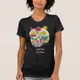 Hand Drawn Flowers Pink Yellow - Custom T-Shirt