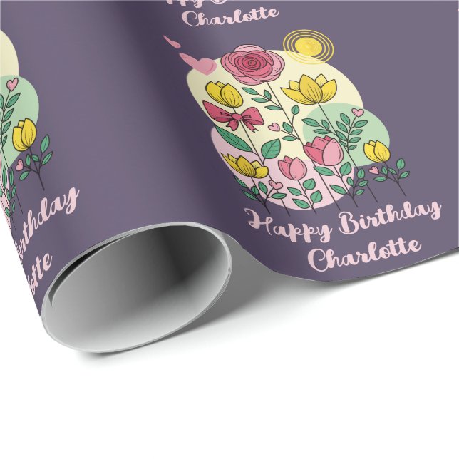 Hand Drawn Flowers Pink Yellow - Wrapping Paper  (Roll Corner)