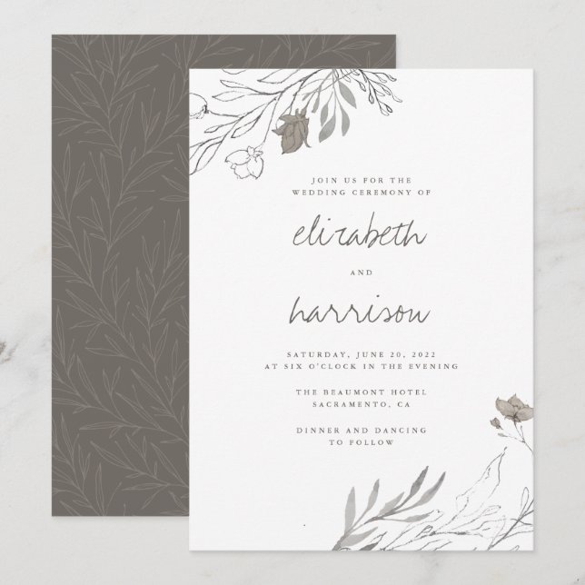 Hand Drawn Flowers Rustic Watercolor Wedding Invitation (Front/Back)