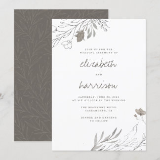 Hand Drawn Flowers Rustic Watercolor Wedding Invitation