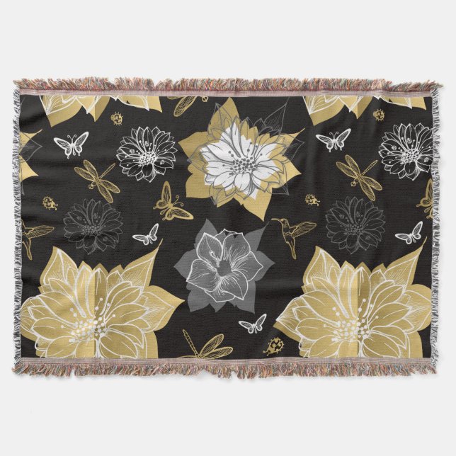 Hand Drawn Flowers Throw Blanket (Front)