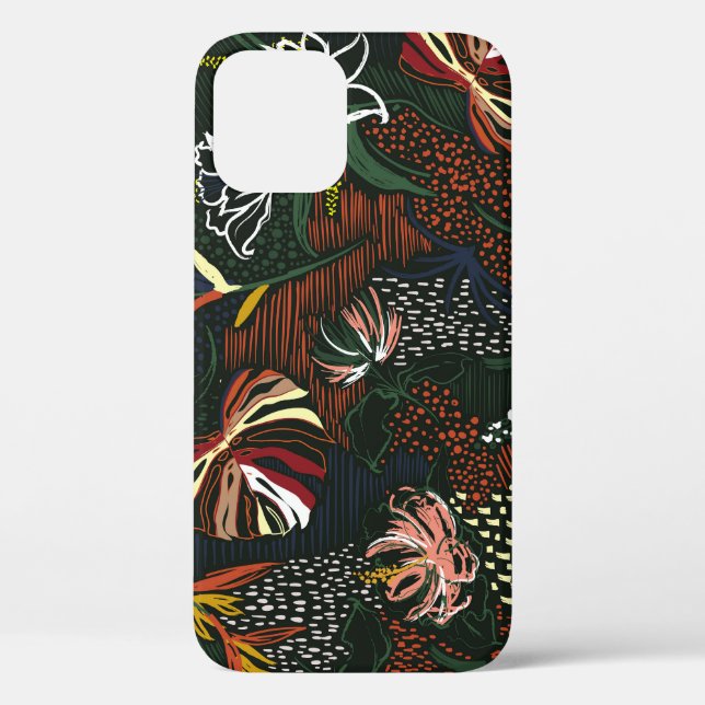 Hand-drawn flowers, tropical palm forest. Case-Mate iPhone case (Back)