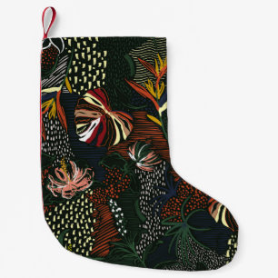 Hand-drawn flowers, tropical palm forest. small christmas stocking