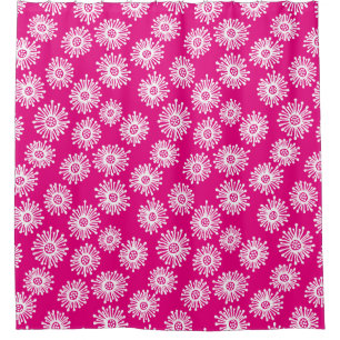 Hand Drawn Flowers - White on Hot Pink e5007a Shower Curtain