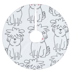 Hand-drawn fluffy dogs: vintage pattern. brushed polyester tree skirt