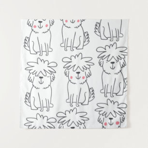 Hand-drawn fluffy dogs: vintage pattern. tapestry