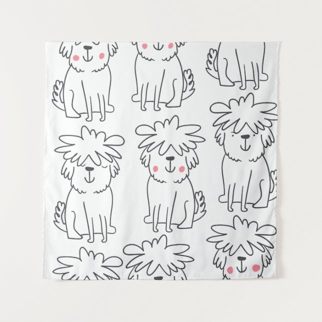 Hand-drawn fluffy dogs: vintage pattern. tapestry (Front)
