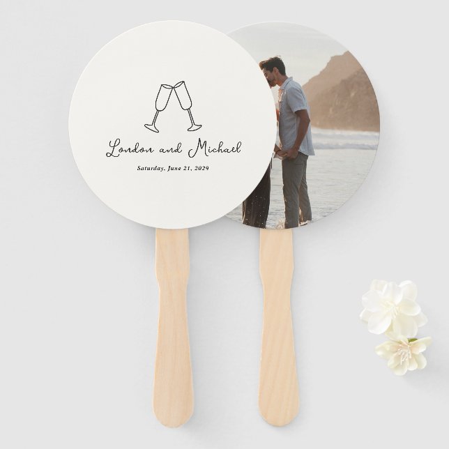 Hand Drawn Flutes Doodle Modern Wedding Hand Fan (Front and Back)
