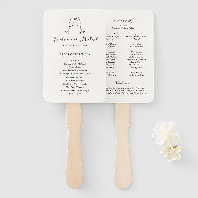 Hand Drawn Flutes Doodle Modern Wedding Program Hand Fan (Front and Back)
