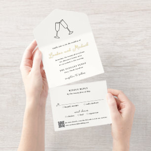 Hand Drawn Flutes Doodle QR Code Modern Wedding All In One Invitation
