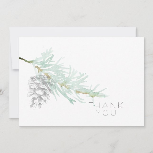 Hand-Drawn Foliage Pine Cone Simple Funeral  Thank You Card (Front)