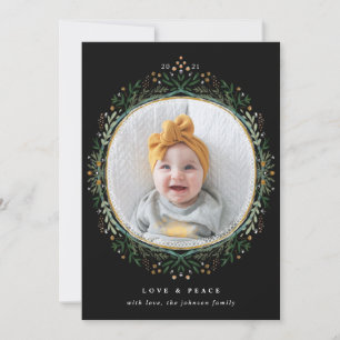 Hand-Drawn Folk Wildflower Wreath Holiday Photo