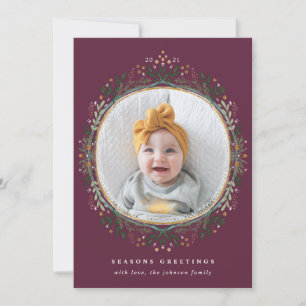 Hand-Drawn Folk Wildflower Wreath Holiday Photo