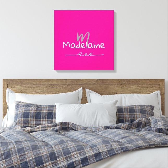 Hand Drawn Font Monogram Pink White  Canvas Print (Insitu(Bedroom))