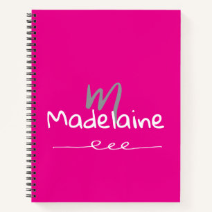 Hand Drawn Font Monogram Pink White  Notebook