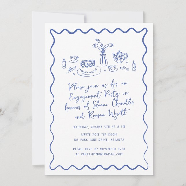 Hand Drawn Food and Drinks Doodles Engagement Invitation (Front)