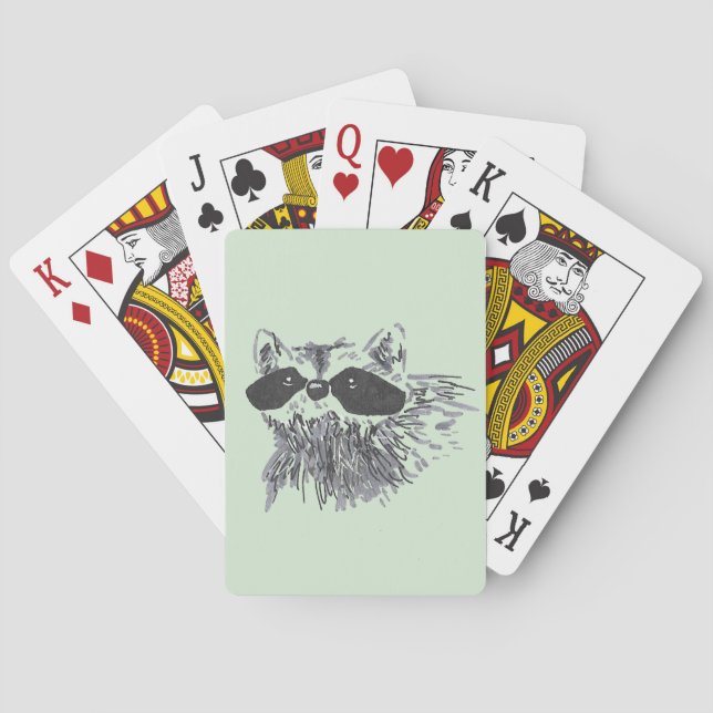 Hand-drawn Forest Animal Wildlife Racoon Playing Cards (Back)