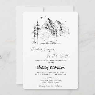 Hand-drawn Forest & Mountain Destination Wedding Invitation