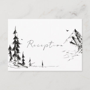 Hand-drawn Forest & Mountain Wedding Reception Enclosure Card