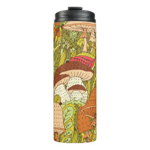 Hand drawn forest pattern with different types of  thermal tumbler
