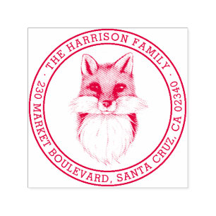 Hand-drawn Fox   Round Family Name Return Address Self-inking Stamp