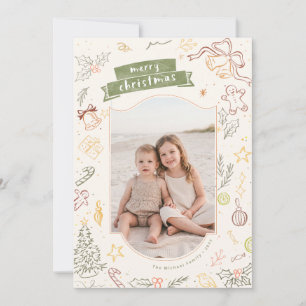 Hand Drawn Frame Family Photo Merry Christmas Holiday Card