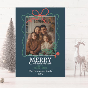 Hand-drawn frame teal blue Merry Christmas  Holiday Card
