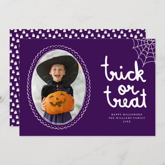 Hand Drawn Frame Trick Or Treat Halloween Photo Card (Front/Back)