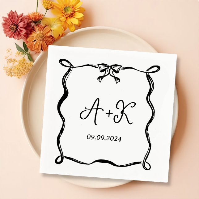 Hand Drawn French Black Wedding Monogram Napkin (Creator Uploaded)