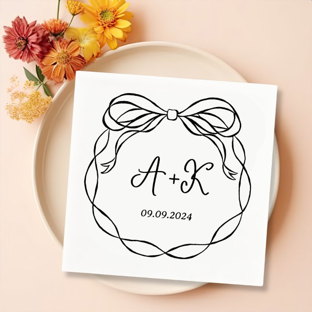 Hand Drawn French Black Wedding Monogram Napkin (Creator Uploaded)