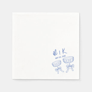 Hand Drawn French Blue Cocktail Wedding  Napkin