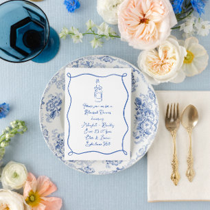 Hand Drawn French Blue Rehearsal Dinner Invitation